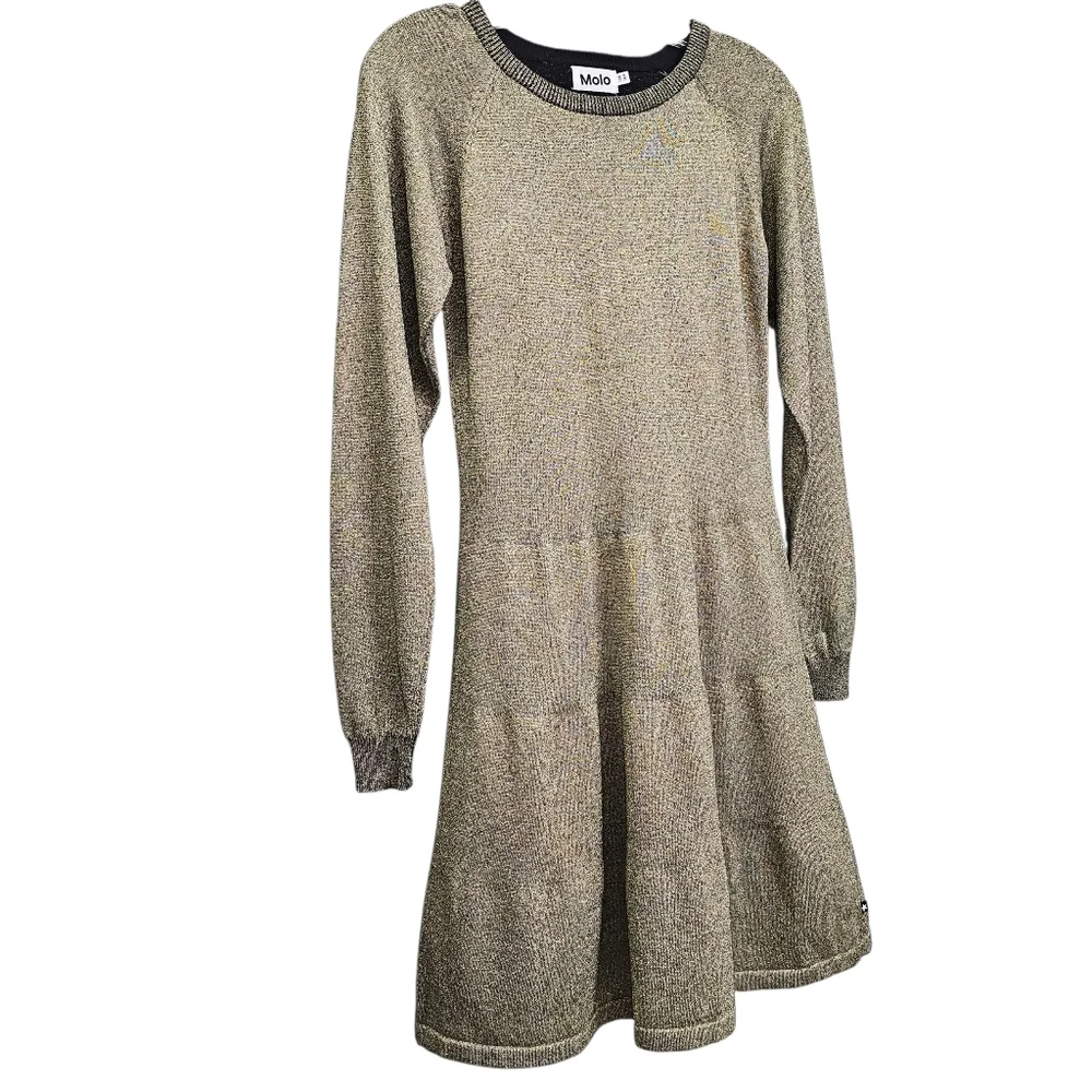 Molo Ceelia Nwot Metalic Gold Glitter Longsleeve Scoop Neck Tiered Knit  Dress